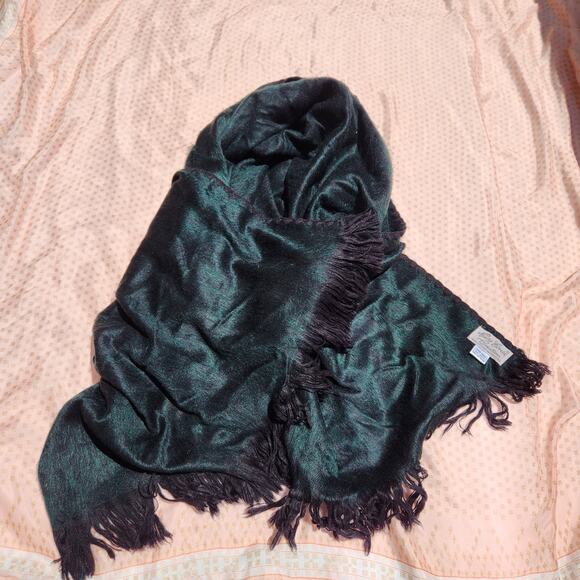 Stunning 100% Alpaca Wool Scarf Emerald Green w/ Fringe Handmade Made in Peru - Picture 1 of 5